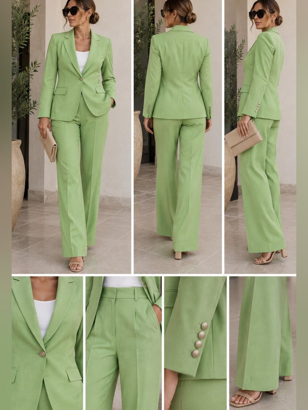 Loro Piana Women's Light Lime Green Blazer & Pants Suit Set